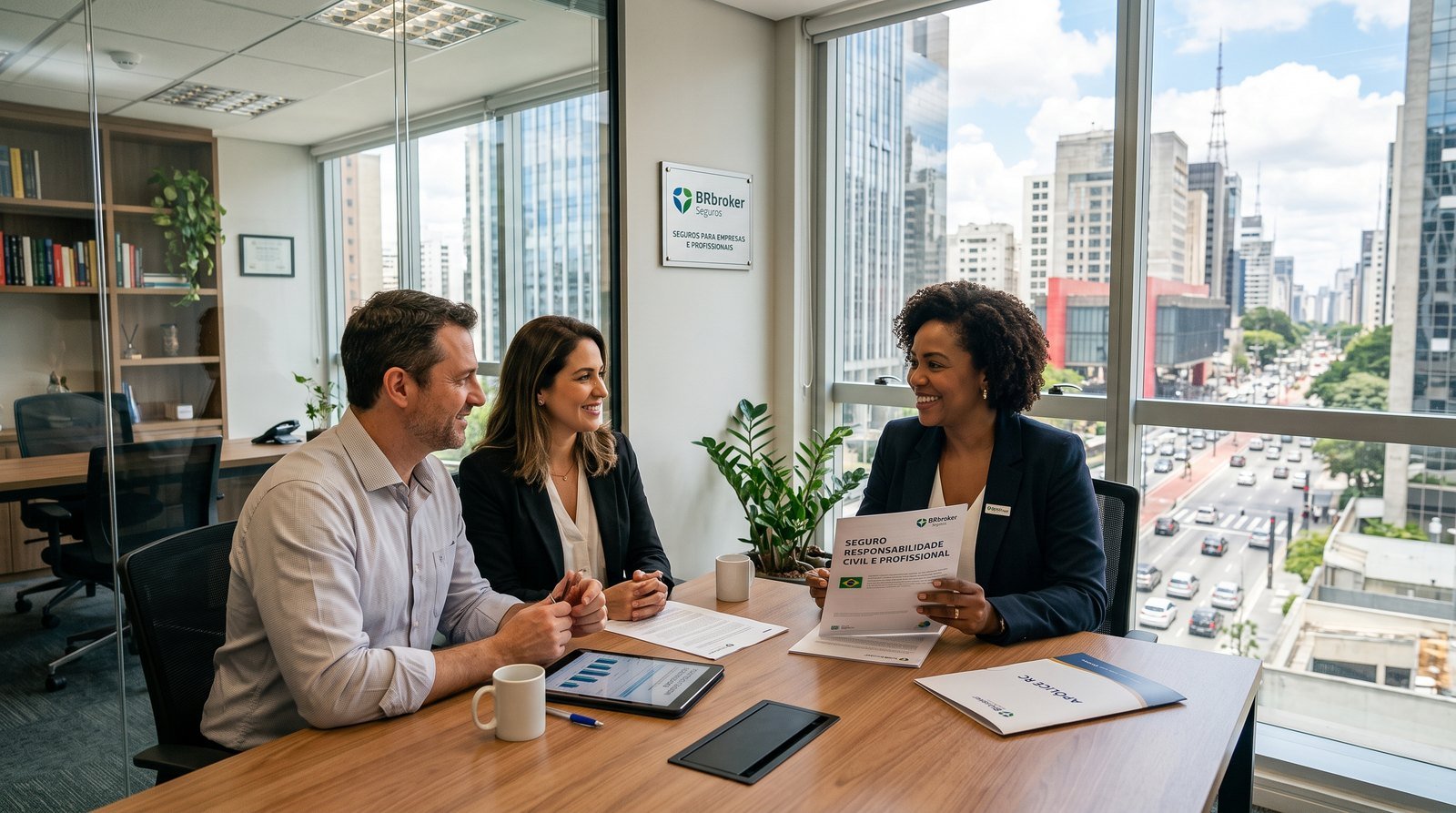 Profissional em atendimento sobre responsabilidade civil